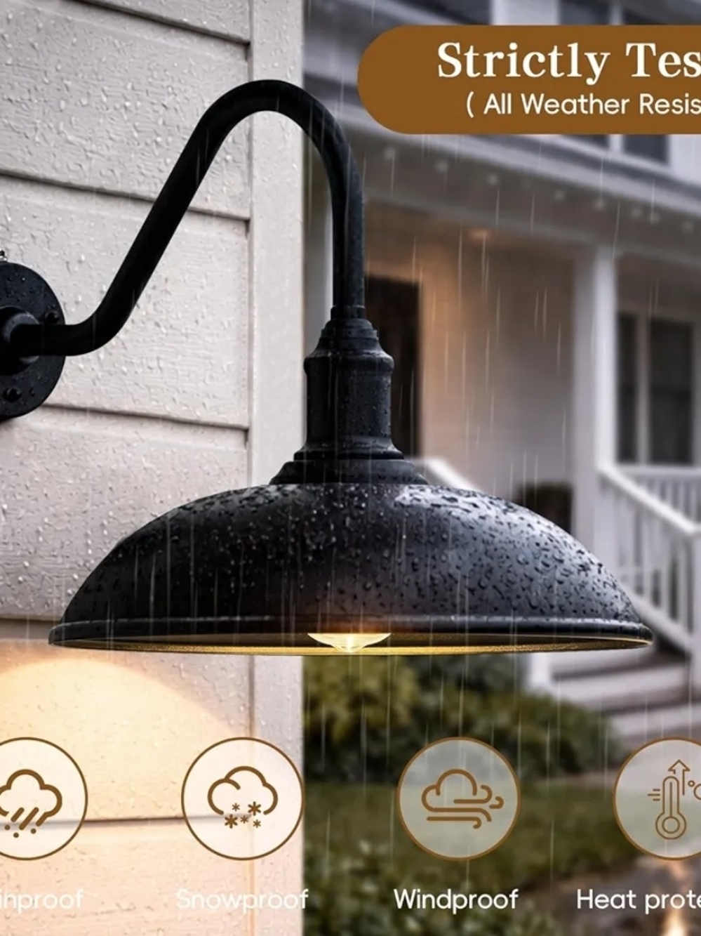 18" Dusk to Dawn Outdoor Gooseneck Barn Light E26 Farmhouse Wall Fixture - Picture 3 of 5